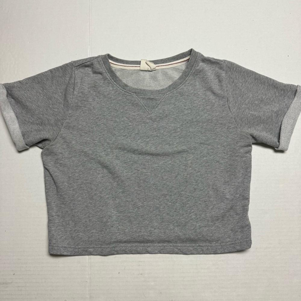 WHO.A.U California Roll Cuff Cropped Short Sleeve Sweatshirt In Grey Size: Small
